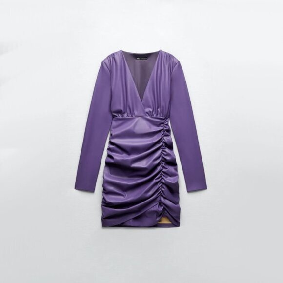 NWT Zara purple faux leather draped mini dress, M - Picture 6 of 11